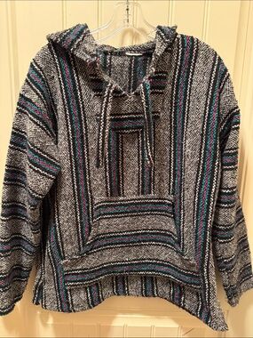 Striped Baja Hoodie with Teal & Pink Accents